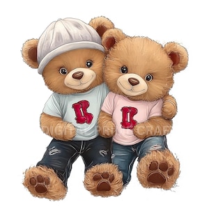 10 Teddybär Clipart, Freundschaft Clipart, Brüder Clipart, hochwertige JPGs, digitaler Download, Printables, kommerzielle Lizenz