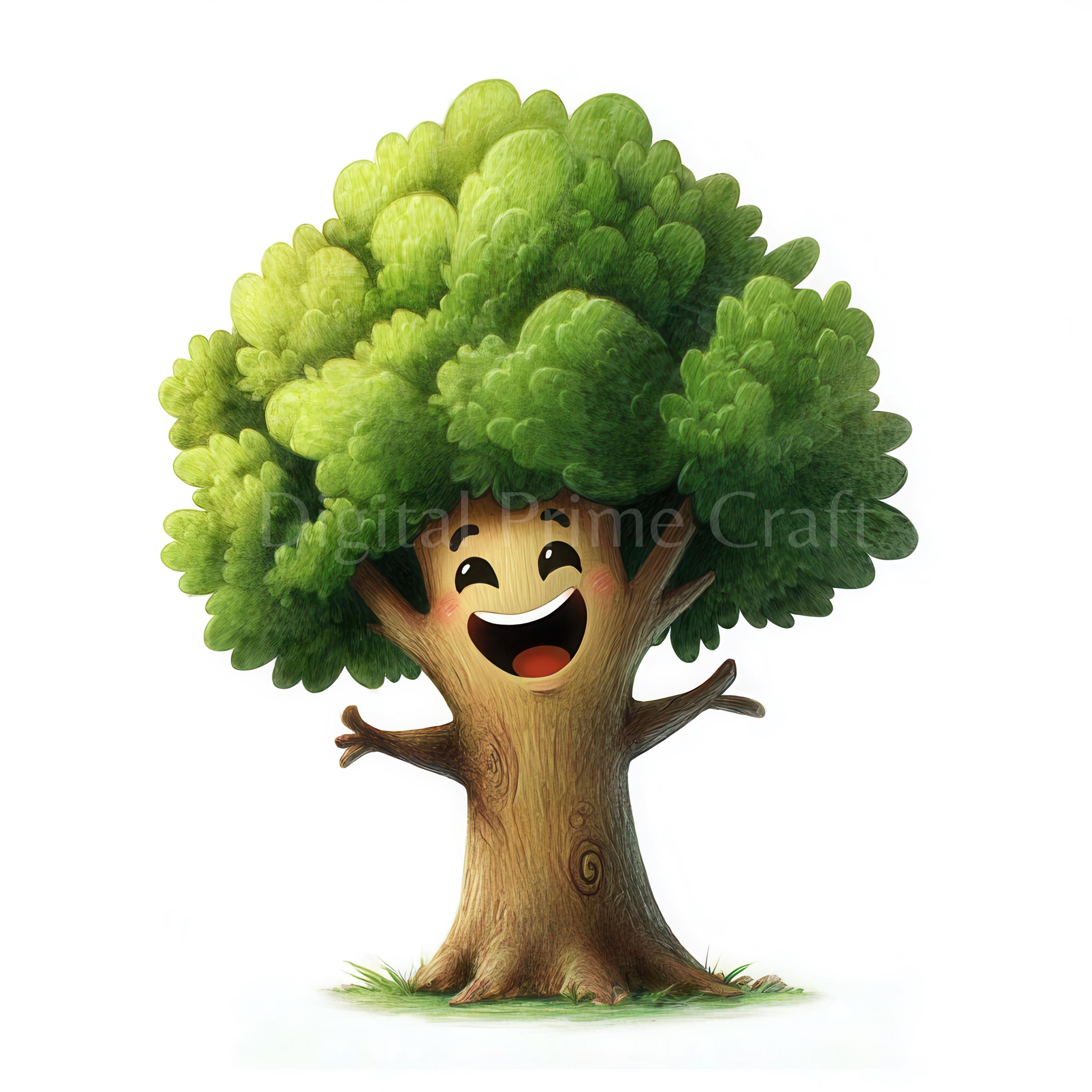 11 Happy Tree Clipart, Smiling Tree, High Quality Jpgs, Digital ...