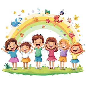 10 glückliche Kinder Clipart, Kinder Clipart, hochwertige Jpgs, digitaler Download, Aquarell Clipart, Drucke, kommerzielle Lizenz
