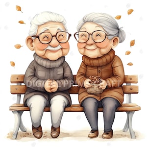 10 Clipart anniversaire grands-parents, clipart grand-mère et grand-père, vieux couple, jpgs de haute qualité, téléchargement numérique, licence commerciale