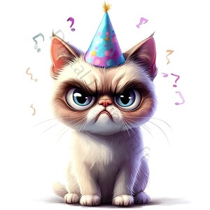 10 cliparts d'anniversaire de chat grincheux, anniversaire de chat, JPG de haute qualité, clipart aquarelle, téléchargement numérique, fabrication de cartes, licence commerciale
