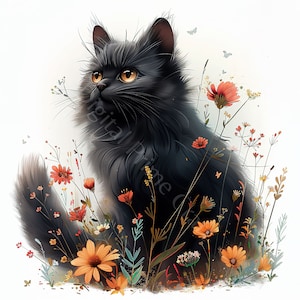 12 Clipart di gatti nei fiori, Clipart di gattini, file JPG di alta qualità, Clipart di acquerelli, download digitale, immagini di gatti, licenza commerciale