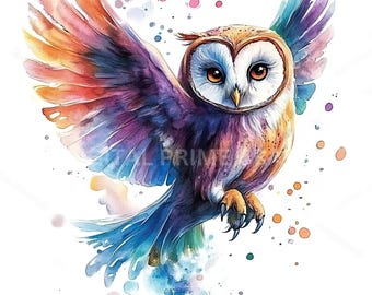 10 Owl Clipart, Watercolor Owl, High quality JPGs, Digital Download, Printables, Card making, Commercial License