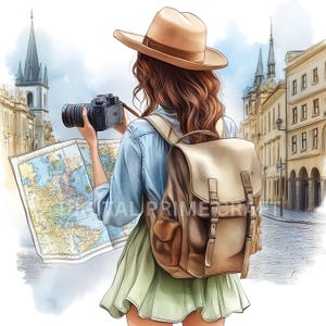 10 Traveller Clipart, Tourist Clipart, Vacation, High Quality jpgs, Digital Download, Watercolor Clipart, Printables, Commercial License