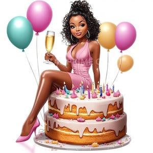 10 cliparts afro-américains d'anniversaire de fille, clipart anniversaire, jpg de haute qualité, téléchargement numérique, produits imprimables, licence commerciale