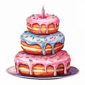 Donut Clipart, Dessert Clipart, Cake Clipart, 8 JPG files, Watercolor Clipart, Digital Download - Paper Craft - Commercial License