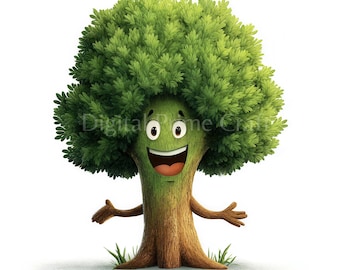 11 Glücklicher Baum Clipart, lächelnder Baum, hochwertige Jpgs, digitaler Download, Aquarell Clipart, Drucksachen, kommerzielle Lizenz