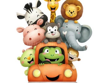9 Kinderzimmer Dekor Clipart, Safari Tiere Clipart, hochwertige Jpgs, digitaler Download, Aquarell Clipart, Printables, kommerzielle Lizenz