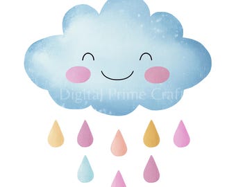 11 lächelnde Wolke Clipart, glückliche Wolke, hochwertige Jpgs, digitaler Download, Aquarell Clipart, Drucksachen, kommerzielle Lizenz