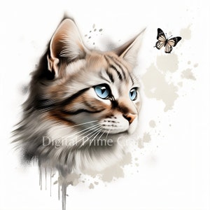 Katzen- und Schmetterlingsclipart, 7 hochwertige JPGs, digitaler Download, Printables, Scrapbooking, kommerzielle Lizenz