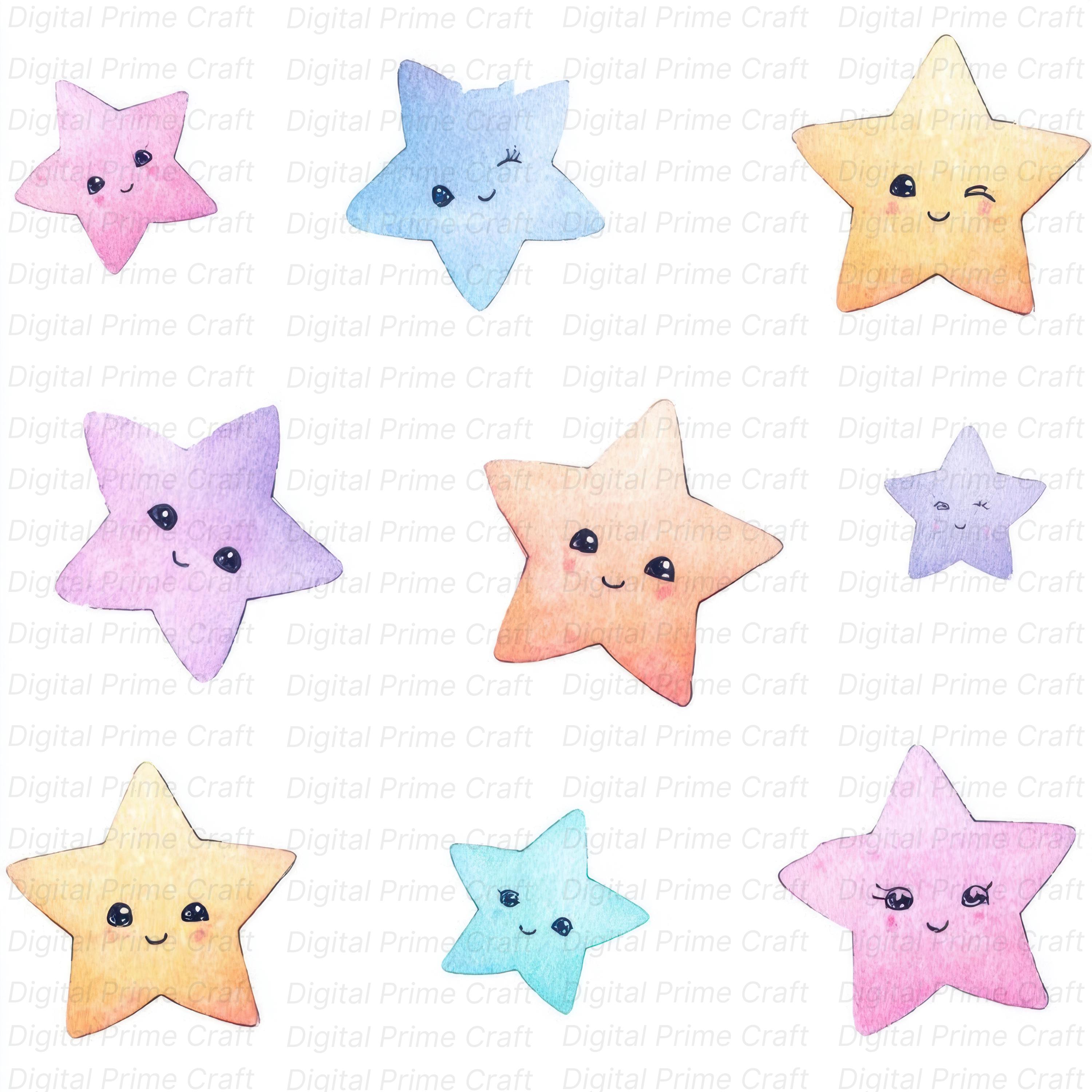 10 Smiling Stars Clipart, Happy Stars, High Quality Jpgs, Digital ...