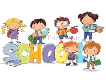 10 Schule Clipart, Kinder Clipart, hochwertige Jpgs, digitaler Download, Aquarell Clipart, Printables, kommerzielle Lizenz