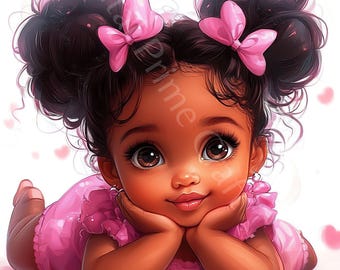 11 Cute African American Baby Girl Clipart, Cute Afro Girl, High Quality jpgs, Digital Download, Printables, Commercial License