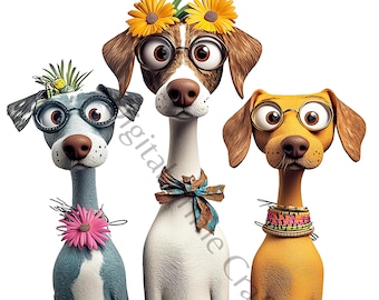 10 Clipart di cani, Clipart di cani divertenti, jpg di alta qualità, download digitale, Clipart di acquerelli, stampabili, licenza commerciale