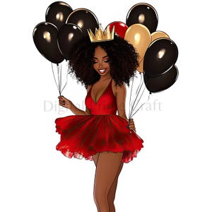10枚のアフリカ系アメリカ人の誕生日の女の子のクリップアート、かわいいアフロの誕生日の女の子、高品質のjpg、デジタルダウンロード、印刷可能、商用ライセンス