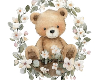 10 teddybeerkrans clipart, bloemen teddybeer clipart, hoge kwaliteit jpgs, digitale download, printables, commerciële licentie