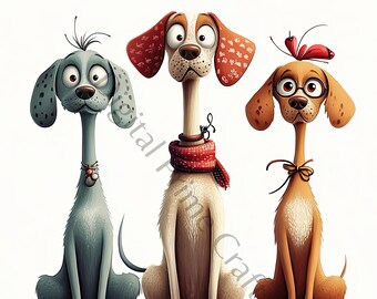 10 Clipart di cani, Clipart di cani divertenti, jpg di alta qualità, download digitale, Clipart di acquerelli, stampabili, licenza commerciale