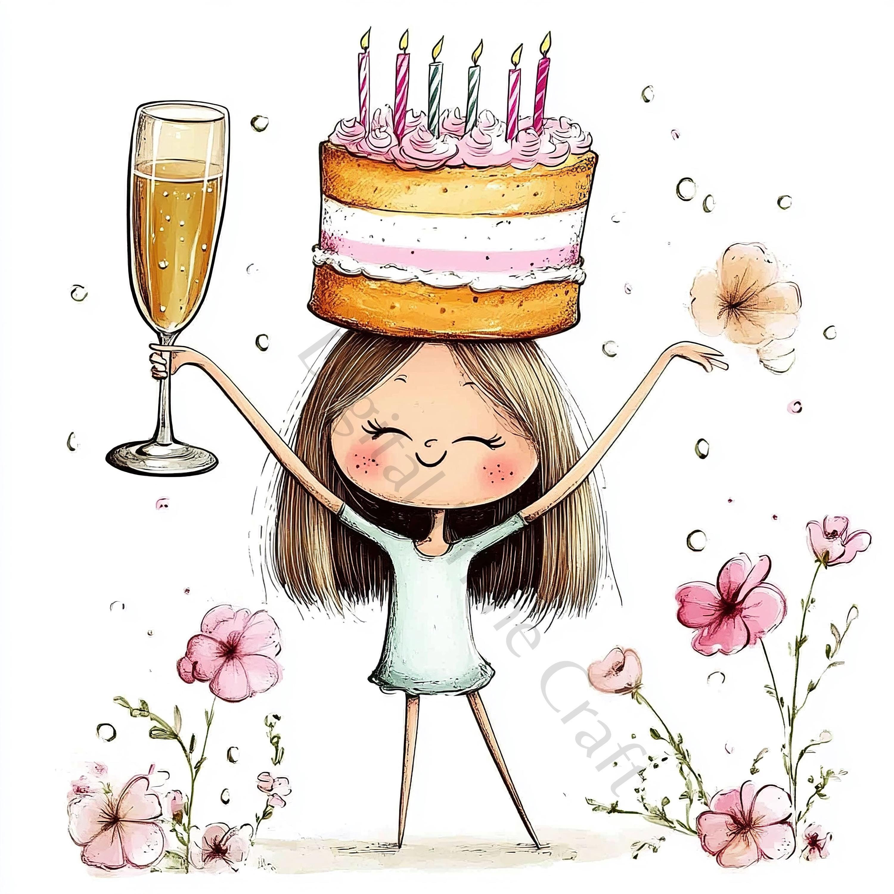 10 Quirky Birthday Girl Clipart, Birthday Clipart, Birthday Girl, High Quality Jpgs, Digital ...