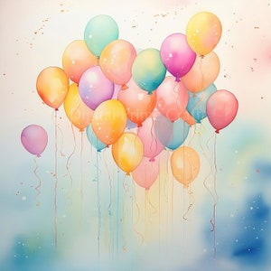 Clipart ballons, clipart fête, 8 fichiers JPG de haute qualité, téléchargement numérique, clipart aquarelle, fabrication de cartes, créations numériques en papier, usage commercial