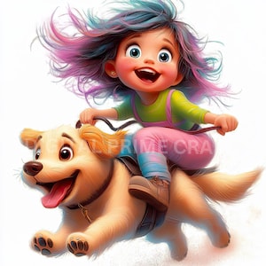 10 imágenes prediseñadas de niña y perro peculiares, niña peculiar, archivos jpg de alta calidad, descarga digital, imágenes prediseñadas de acuarela, imprimibles, licencia comercial