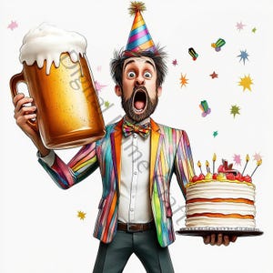 10 cliparts d'anniversaire originaux, anniversaire homme, fichiers jpg de haute qualité, téléchargement numérique, produits imprimables, licence commerciale