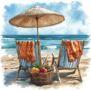 10 Clipart de praia, Clipart de natureza, Ilha tropical, jpgs de alta qualidade, Download digital, Praia em aquarela, Imprimíveis, Licença comercial