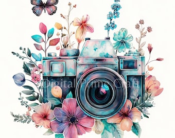 10 Blumen Kamera Clipart, Kamera Clipart, hochwertige Jpgs, digitaler Download, Printables, kommerzielle Lizenz