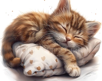 水彩画の怠け猫のクリップアート：窓辺で眠る猫（デジタルダウンロード