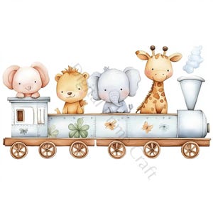 10 clipart de decoração de berçário, clipart de animais em trem, jpgs de alta qualidade, download digital, clipart de aquarela, imprimíveis, licença comercial