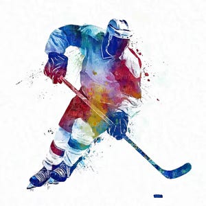 10 Hockey Clipart, Ice Hockey Player, High Quality jpgs, Digital Download, Watercolor Clipart, Printables, Commercial License