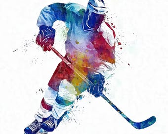 10 Hockey Clipart, Ice Hockey Player, High Quality jpgs, Digital Download, Watercolor Clipart, Printables, Commercial License