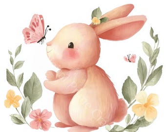 10 cliparts lapin et papillon, clipart lapin, haute qualité jpg, téléchargement numérique, clipart aquarelle, produits imprimables, licence commerciale