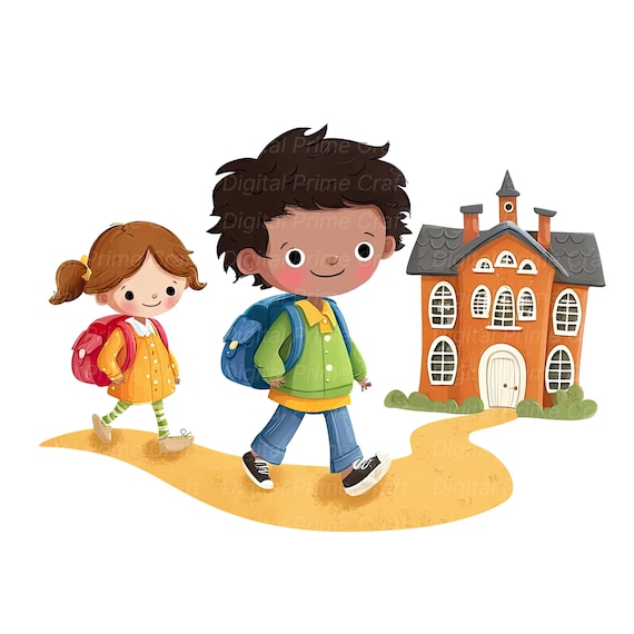Children Walking To School Clipart