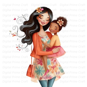 10 Mother and Daughter Clipart, Motherhood Clipart, High Quality jpgs, Watercolor Clipart, Digital Download, Printables, Commercial License