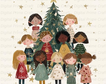 10 Christmas Kids Clipart, Christmas Clipart, 10 High Quality JPGs, Digital Download, Watercolor Clipart, Card making, Printables