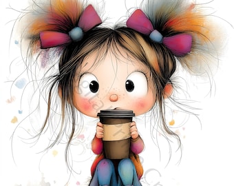 15 Quirky Coffee Girl Clipart, Coffee Clipart, High Quality jpgs, Digital Download, Watercolor Clipart, Printables, Commercial License