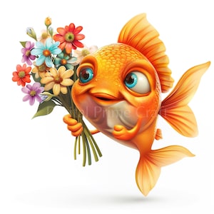 10 cliparts poisson et fleur, poisson clipart, jpg haute qualité, téléchargement numérique, clipart aquarelle, produits imprimables, licence commerciale