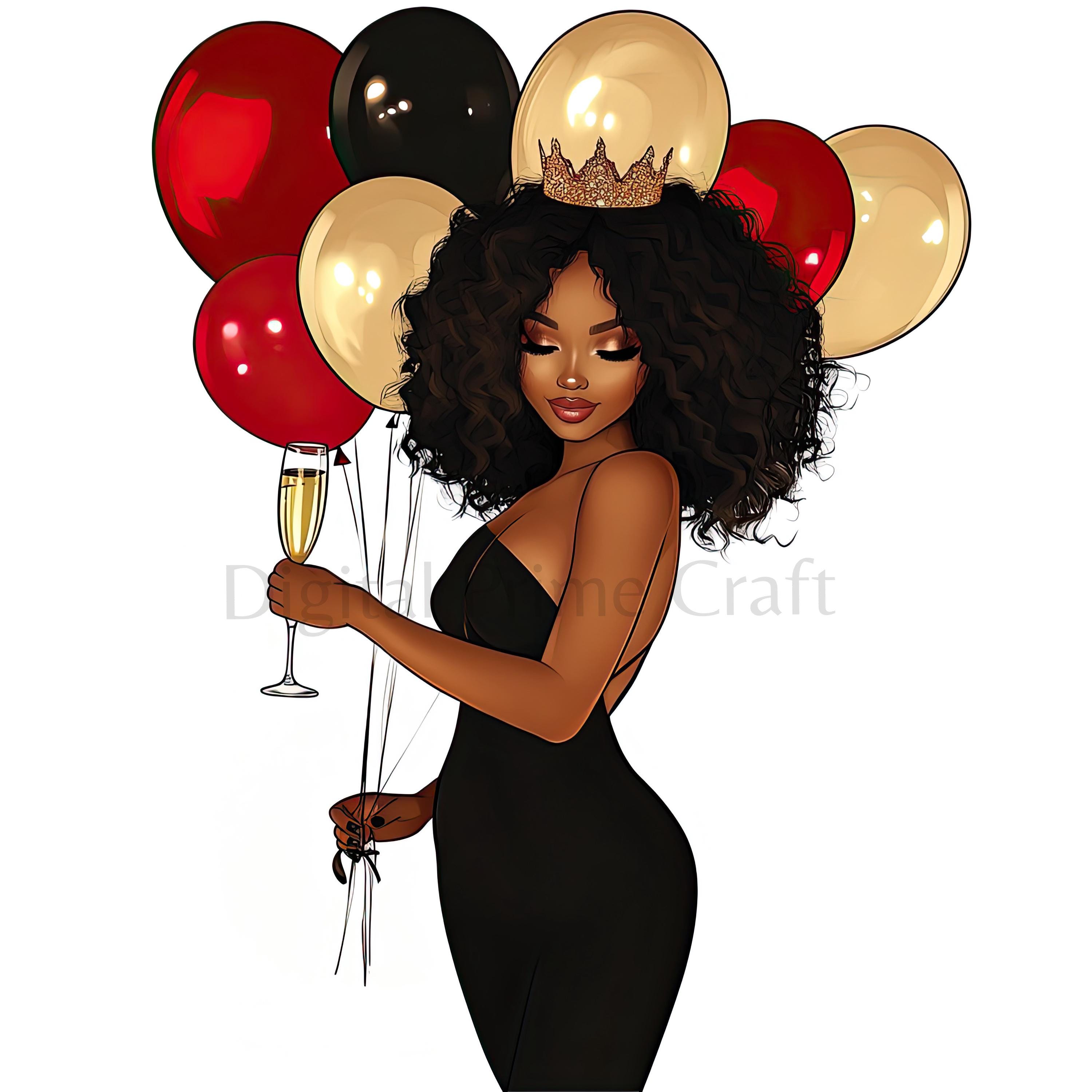 10 African American Birthday Girl Clipart, Cute Afro Birthday Girl, High Quality jpgs, Digital Download, Printables, Commercial License