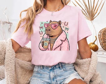 Capybara Coffee Lover PNG, T-Shirt PNG, niedliches Hemd Design, digitaler Download, Pastell Png, niedliches PNG, T-Shirt Png, Sublimation.