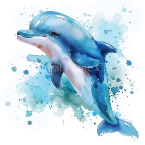 12 Delfin Clipart, Meerestiere, hochwertige JPG-Bilder, digitaler Download, Aquarell Clipart, Printables, kommerzielle Lizenz