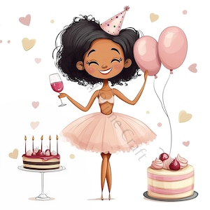 10 Quirky African Birthday Girl Clipart, Birthday Girl, High Quality jpgs, Digital Download, Printables, Commercial License
