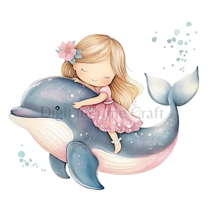 12 Girl and Dolphin Clipart, Dolphin Clipart,  Digital Download, Printables, Card Making, Commercial License