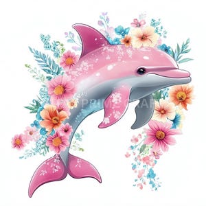 10 Clipart de golfinho floral, clipart de golfinho, download digital, imprimíveis, criação de cartões, licença comercial