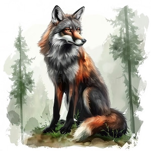 12 Fox Clipart, High Quality jpgs, Digital Download, Watercolor Clipart, Printables, Commercial License