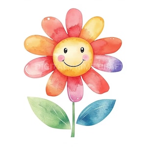 11 lachende bloemen, vrolijke bloemen clipart, hoge kwaliteit jpg's, digitale download, aquarel clipart, printables, commerciële licentie