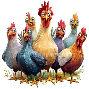 10 Clipart de Frango, Clipart de Animais Engraçados, jpgs de Alta Qualidade, Download Digital, Clipart de Aquarela, Imprimíveis, Licença Comercial