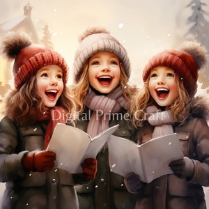 Clipart di Natale, Canto di Natale, 9 JPG di alta qualità, Download digitale, Tecnica mista, Carta digitale artigianale, Licenza commerciale