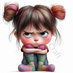 12 Grumpy Girl Clipart, schrulliges Mädchen, böses Mädchen, hochwertige Jpgs, digitaler Download, Aquarell Clipart, Printables, kommerzielle Lizenz