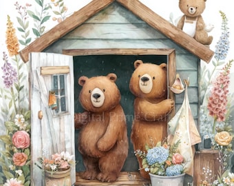 10 Bär Clipart, Bären Haus, hochwertige Jpgs, digitaler Download, Aquarell Clipart, Printables, kommerzielle Lizenz