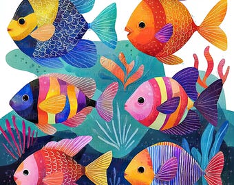 10 cliparts poisson, poisson aquarelle, poisson coloré, haute qualité jpg, téléchargement numérique, clipart aquarelle, produits imprimables, licence commerciale